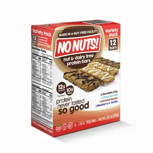 No Nuts! Nut-Free Variety Pack - 12 Snack bars - Chocolate Chip, Cinnamon Roll, Caramel Mocha and Blueberry & Vanilla Calories High Protein