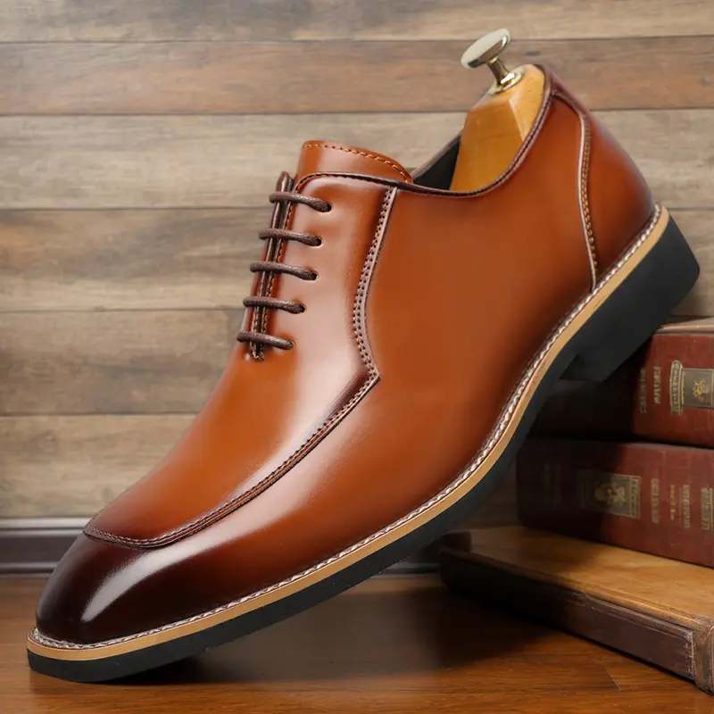 Men's large-size classic Oxford shoes - solid color, pointed toe, lace-up, low cylinder, rubber sole, business casual and simple style, formal shoes suitable for weddings 98576A