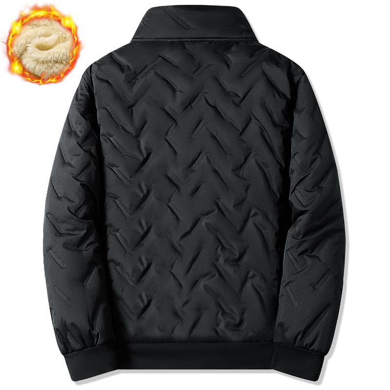 Men'S Lightweight Fleece-Lined Jacket - Warm Winter Coat with Zipper Closure, Pockets & Adjustable Cuffs, Casual Outdoor & Home Wear, Black, Winter Jacket, Home Leisure Wear, Durable Fabric