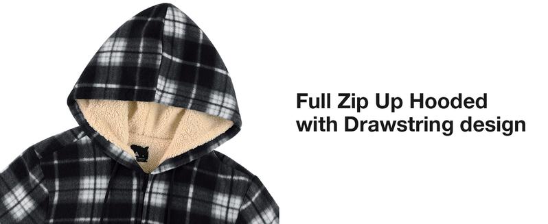 ZITY Men's Thick Plaid Fleece Lined Hooded Coat Winter Warm Shearling Full Zip Jacket with Sherpa Lining for Chilly Days Stylish Black Checked Long Sleeve Menswear Winter Outfits Men Coral