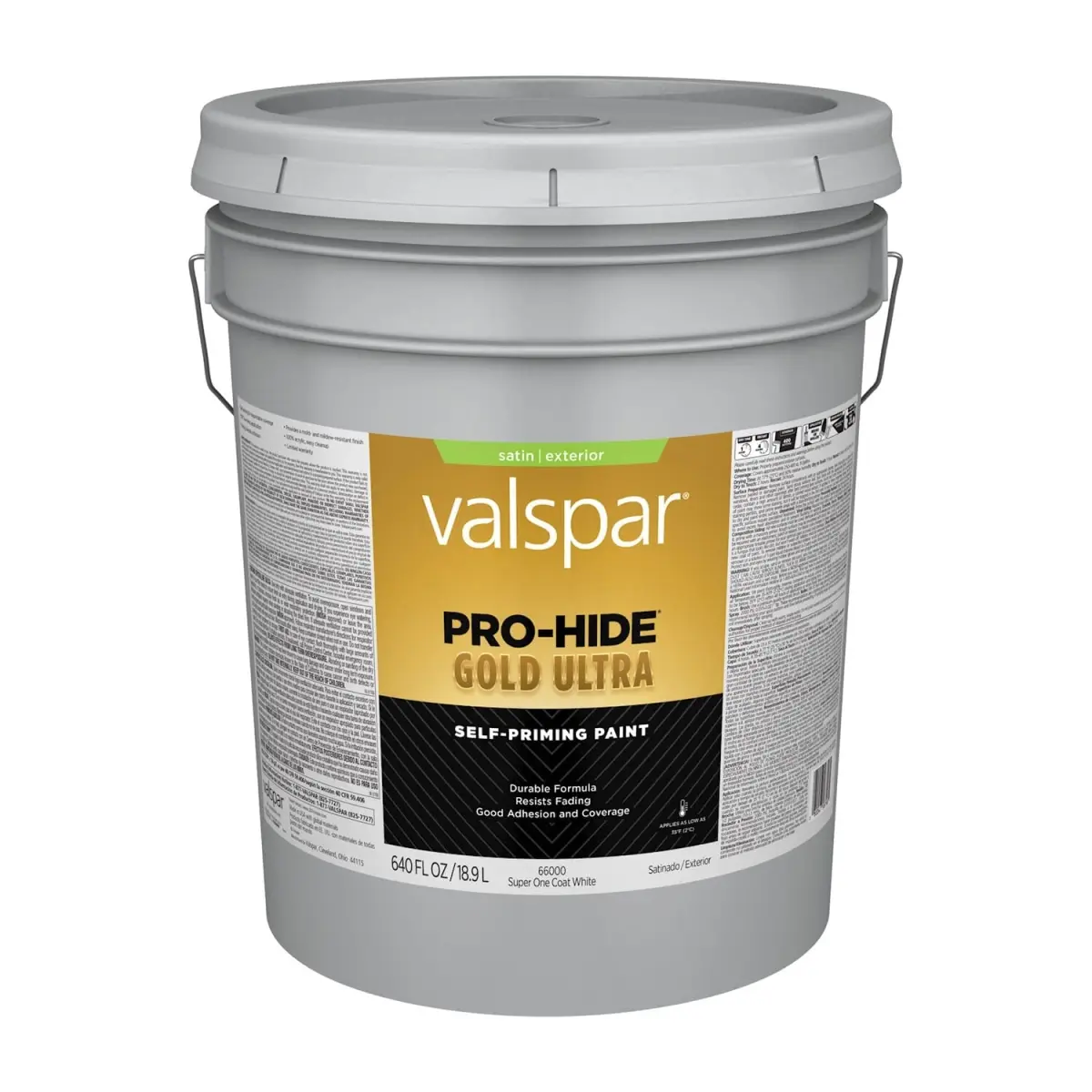 Valspar 028.0066000.008 5 Gal Satin White Acrylic Latex House & Trim Paint - Greenguard Gold Certified, Hard Durable Finish, Easy Cleanup, for Indoor, Exterior Use