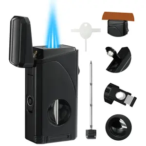 Bbsisgo All in One Triple Jet Flame Butane Torch Lighter with Built-in Accessories & Adjustable Flame for Men's Gifts
