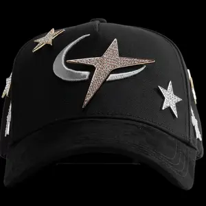 Barbas Hats x CT Galaxy Black Snapback – Premium Streetwear Baseball Cap Featuring Luxury 3D Star-and-Moon Embroidery and an Adjustable Unisex Fit for Men, Women, and Teens Seeking a Bold Cosmic-Inspired Urban Fashion Hat