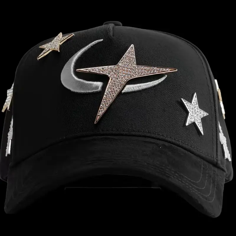 Barbas Hats x CT Galaxy Black Snapback – Premium Streetwear Baseball Cap Featuring Luxury 3D Star-and-Moon Embroidery and an Adjustable Unisex Fit for Men, Women, and Teens Seeking a Bold Cosmic-Inspired Urban Fashion Hat