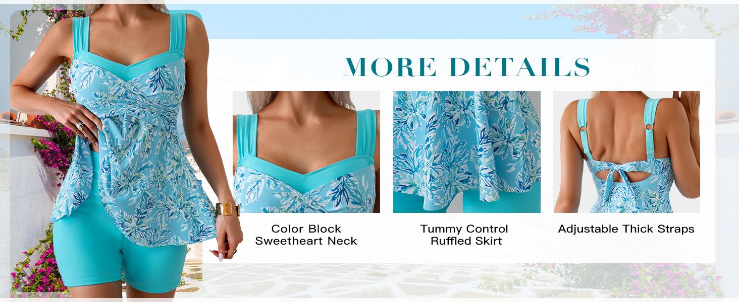 B2prity Tankini Swimsuits for Women Tummy Control Two Piece Modest Bathing Suits Floral Skirt Top with Boyshorts