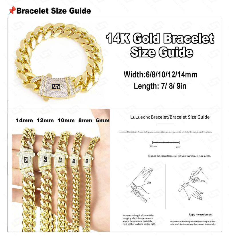 LuLu Echo 14K Gold Plated Luxury Bracelet Waterproof Fade-Resistant Non-Allergenic 6mm 8mm 10mm 12mm 14mm Sizes for Casual Business Leisure