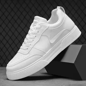 Men's Classic White Trainers Casual Comfortable Insole Lace-up Design PU Upper PVC Sole Suitable for Office Gym and Outdoor Durable Easy to Clean Sneakers