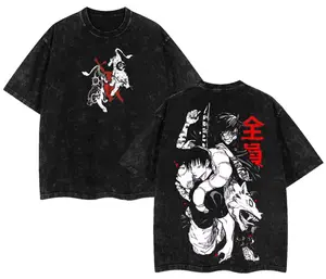 Retro Maki Zenin Vintage Anime T-Shirt – Jujutsu Kaisen Action Graphic Tee, Acid Wash Black Oversized Streetwear Top