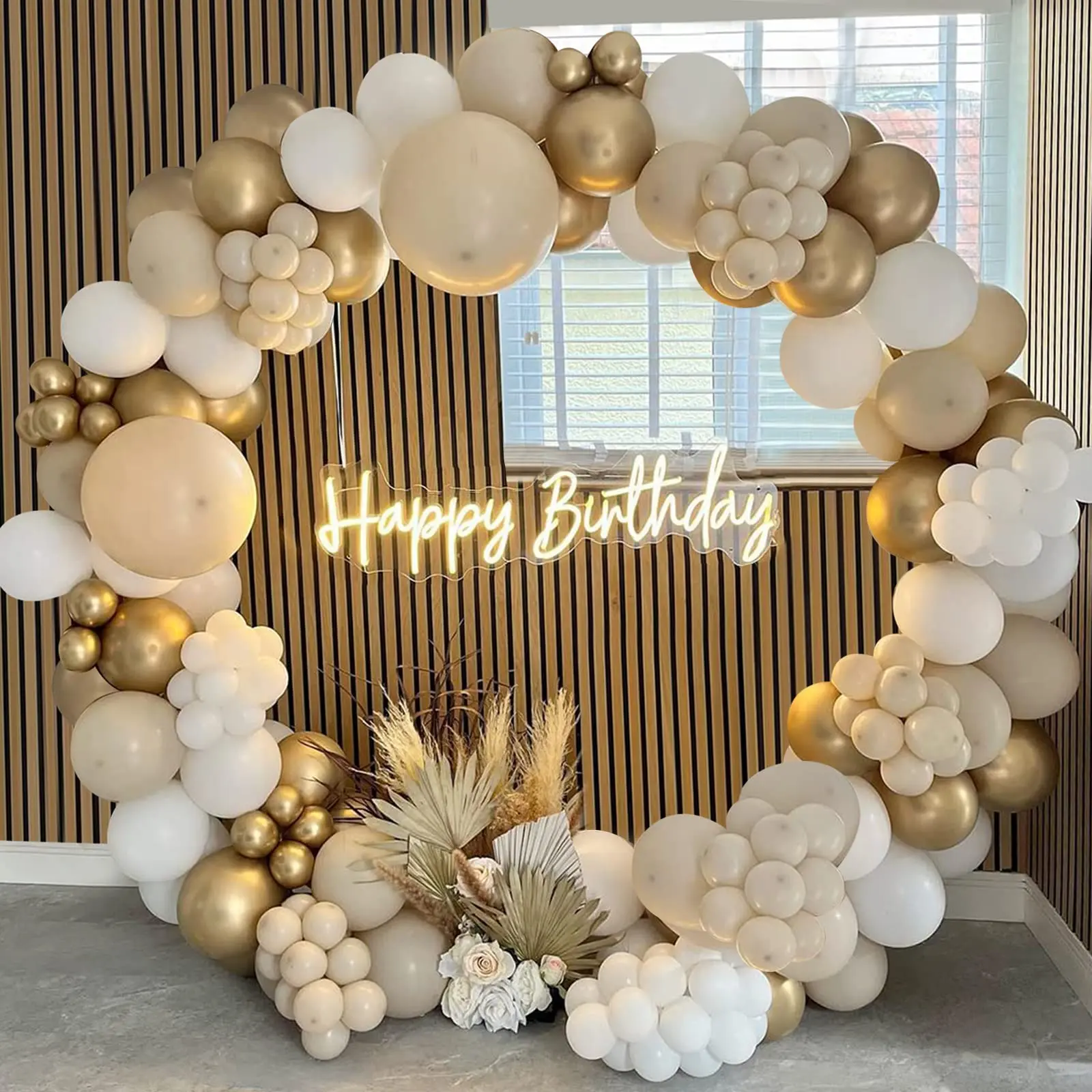 Sage White Balloon Garland Arch Kit,185pc Ivory Latex Balloon for Wedding Birthday Party Decoration,Vintage Anniversary Gold Balloon Decor