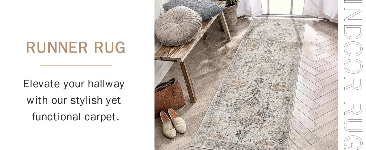 GENIMO Runner Rug Machine Washable Non Slip Vintage Hallway small rug,Motherhood Low Pile Lightweight Rugs for Indoor Entryway, Hallway, Kitchen and Corridor