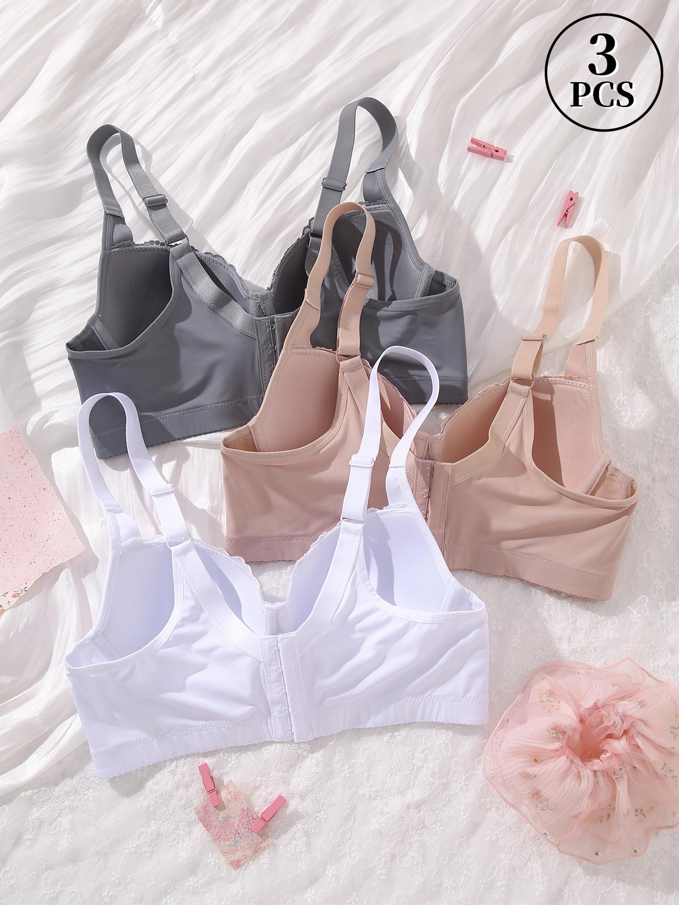 Mimilemon 3-Piece Elegant Lace Push-Up Bra Set with Breathable Non-Removable Pads Solid Color Contrast Lace Details Underwire Support for Women's Everyday Wear Fabric Womenswear Essential Style Basic White+Pink+Grey Push-Up Lace Bra comfort lift strap Mimilemon 3-Piece Elegant Lace Push-Up Bra Set with Breathable Non-Removable Pads Solid Color Contrast Lace Details Underwire Support for Women's Everyday Wear Fabric Womenswear Essential Style Basic White+Pink+Grey Push-Up Lace Bra comfort lift strap