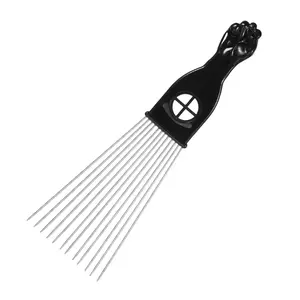 VOCOSTE Metal Hair Pick, Metal African Hair Picks, Afro Hair Pick Comb Women's and Men, Afro Comb for Fluffy, Thick, Curly Hair, Black Silver Tone, 9.06"x2.83"