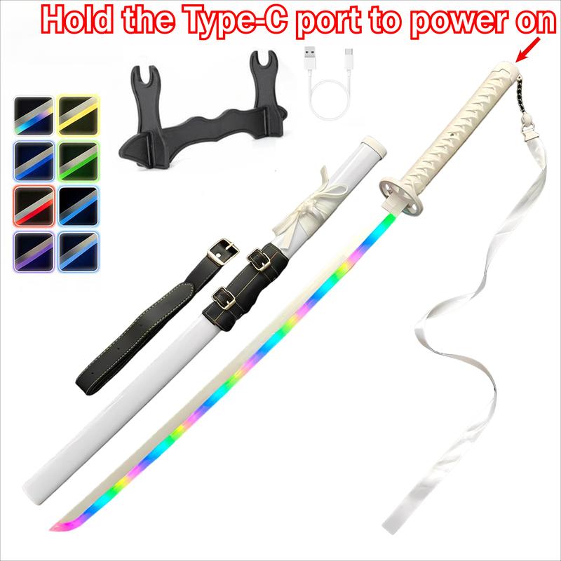 DKD SnagIt Shirayuki LED Light-Up Cosplay Toy Blade 40" Rechargeable Pre-Assembled Anime-Inspired Plastic Prop with Belt Display Stand & Fun Spinner