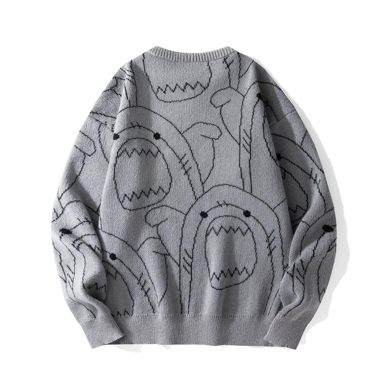 2026 #Springfresh Winter Cartoon Shark Crewneck Polyester Pullover Sweater Unisex Oversized Elegant Casual Streetwear Thick Knitwear Grey Fashion Sweaters Knitted