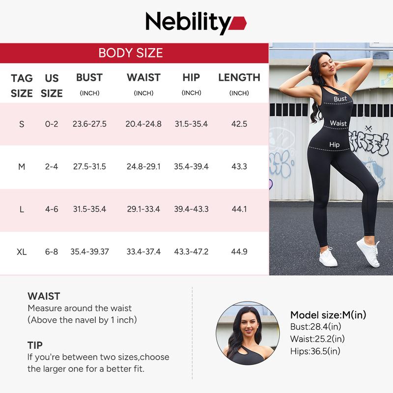 Nebility Women's Workout Seamless Yoga Ribbed Bodycon Jumpsuit Cut Out Asymmetric One Piece Leg Lengthening Tank Top Leggings Romper Stylish Activewear Stretchable All Season Solid Color Sports Jumpsuit