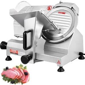 VEVOR Commercial Meat Slicer, TikTokShopBlackFriday, 200W Electric Deli Food Slicer, 350-400RPM Meat Slicer with 8" Carbon Steel Blade, 0 - 0.47 inch Adjustable Thickness Electric Meat Slicer for Home and Commercial Use