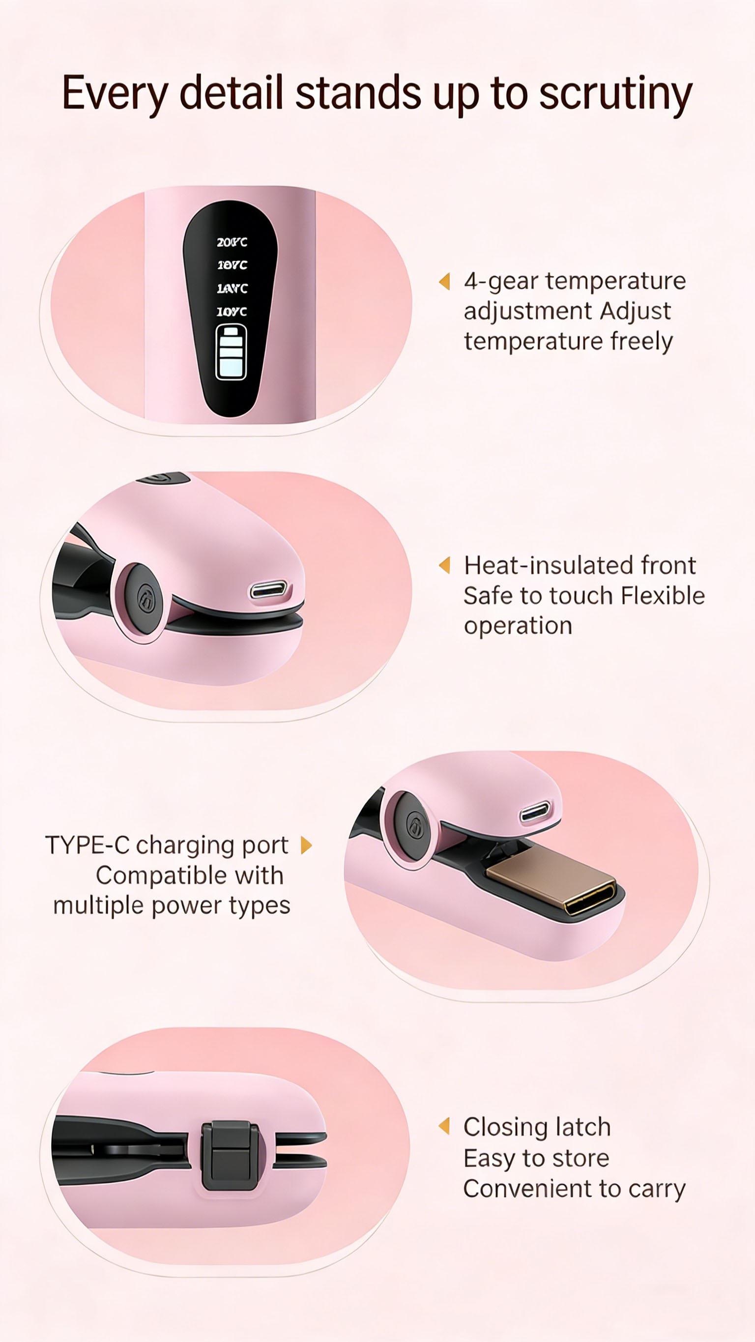 Mini Cordless Hair Straightener - USB-C Rechargeable Flat Iron for Quick Touch-Ups, Bangs & Short Hair | Rechargeable Curling Iron Fast Heat, Portable Travel Styler, Perfect for Gym Bag, Office Desk & On-The-Go Smoothing plancha de cabello