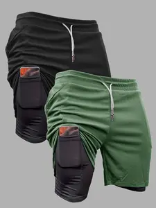Men’s 2-Pack Summer Shorts, 2-in-1 Quick-Dry Double-Layer Design with Drawstring, Suitable for Outdoor Sports and Fitness