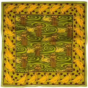 Pond Bandana - Book Inspired 24" Cotton | Storybook | Duck | Booklover Gift | Green | Cute | Ducks print square scarf