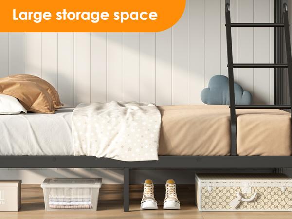 Twin Over Twin/Full Bunk Bed, Heavy Duty Metal Industrial Bunk Bed with Ladder and Guardrail for Teens/Adults, Space-Saving, No Box Spring Needed