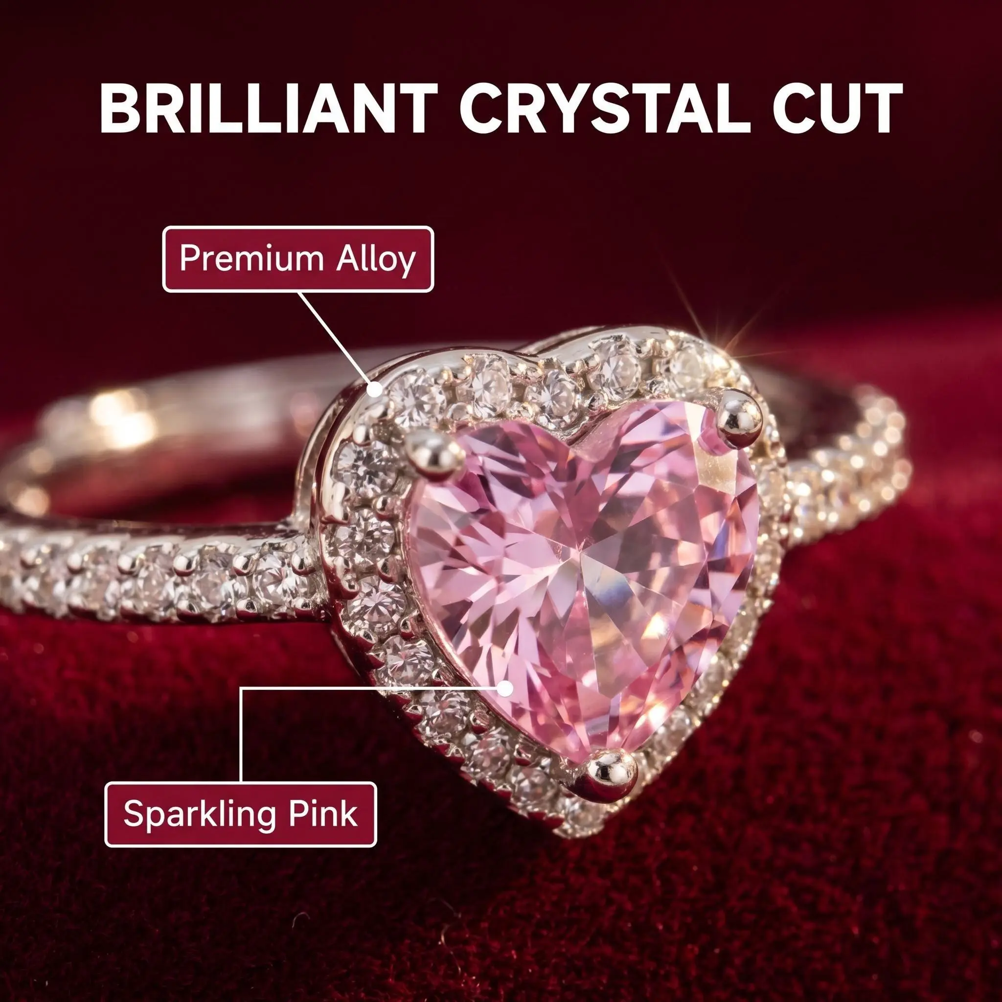 Pink Heart CZ Promise Ring for Women, Adjustable Engagement Ring Gift Box Set, Relationship Ring, Graduation Gift for Her