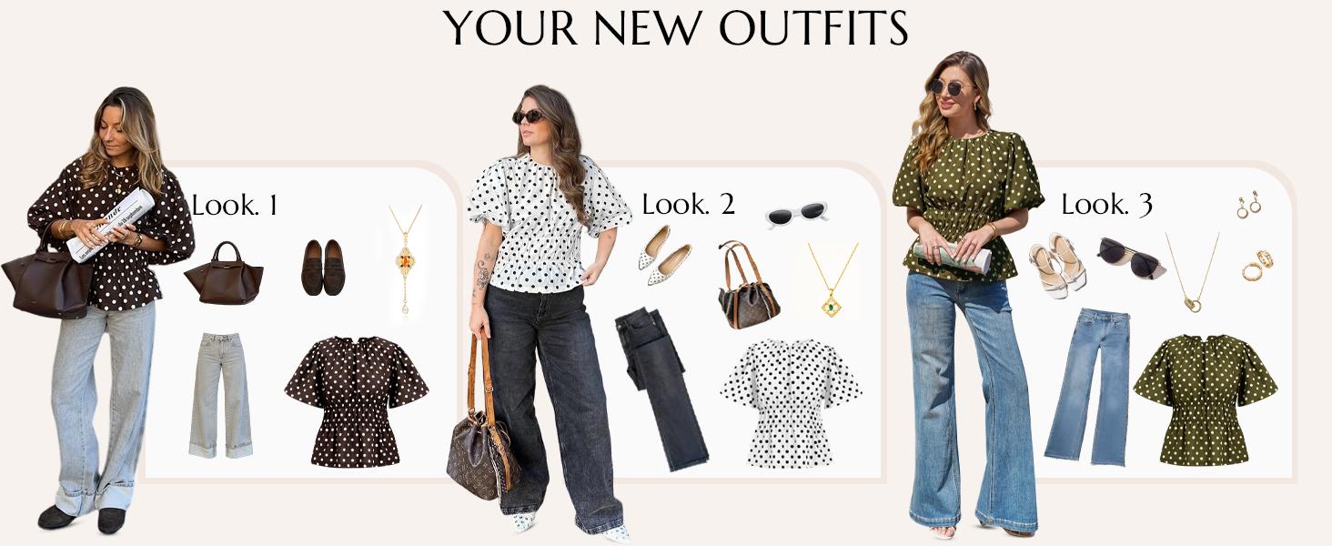 Cicy Bell Womens Polka Dots Peplum Tops Summer Puff Short Sleeve Round Neck Blouses Trendy Casual Shirts Cicy Bell Womens Polka Dots Peplum Tops Summer Puff Short Sleeve Round Neck Blouses Trendy Casual Shirts