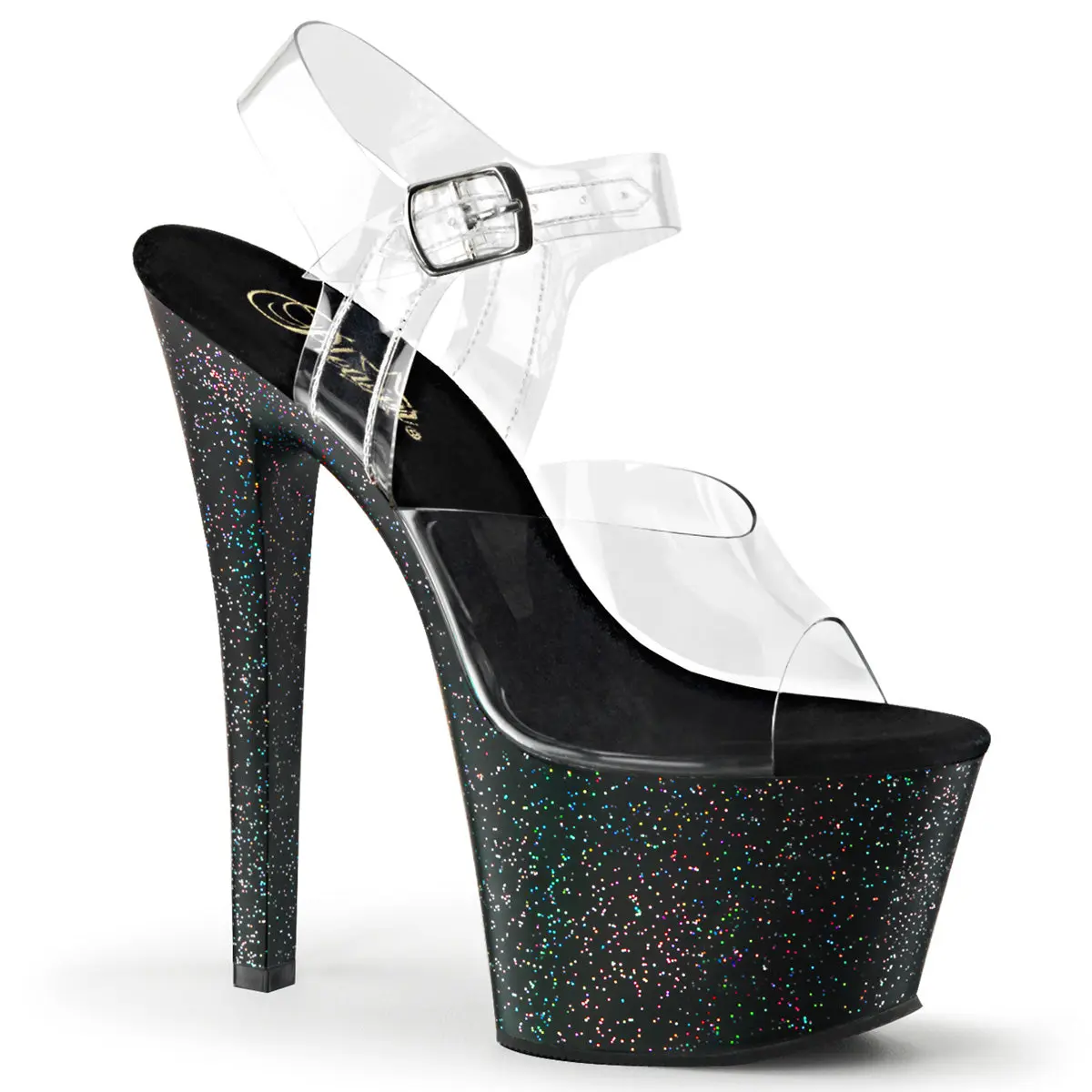 Pleaser Women's Sky-308MG High Heel Sandals, 7" Iridescent Glitter Platform Statement Shoes with Ankle Strap, Pleaser Heels, Ankle-High Women's Heeled Sandals, Stylish, Classy, Glittered, Elegant, Open Toe, Fashion, Footwear, Women's Fashion