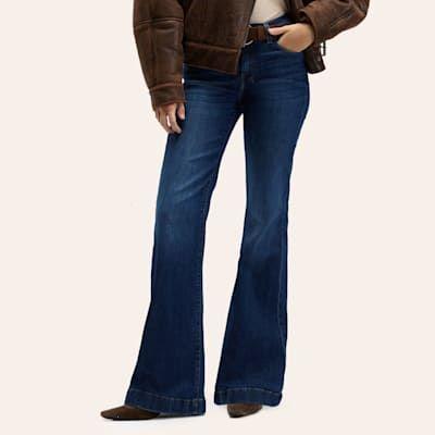 7 For All Mankind Women's Dojo Rebellion Dark Wash Metallic Ombre Stitched Trouser Jeans