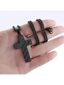 Inspirational Cross Necklace with American Flag - Stainless Steel Scripture Pendant for Men, Ideal Gift Selection
