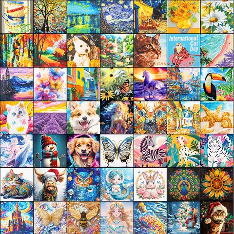 【LIVE】1Pc Random Style DIY Diamond Art Painting Kit, Animal and Landscape Pattern Diamond Painting, Colorful DIY Decorative Art Picture Kit for Beginners
