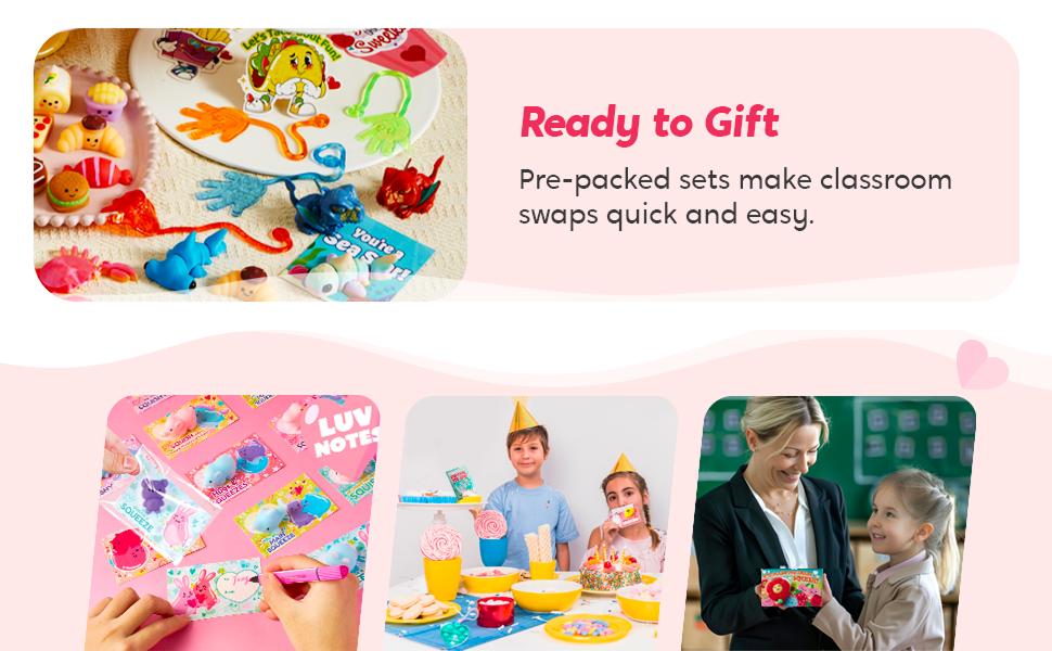 28Pcs&30pcs Dessert Squishy Toys Keychains with Kids Valentines Cards for Classroom Exchange Gifts 2025 Valentine Exchange Cards  Various decorations are available for selection.