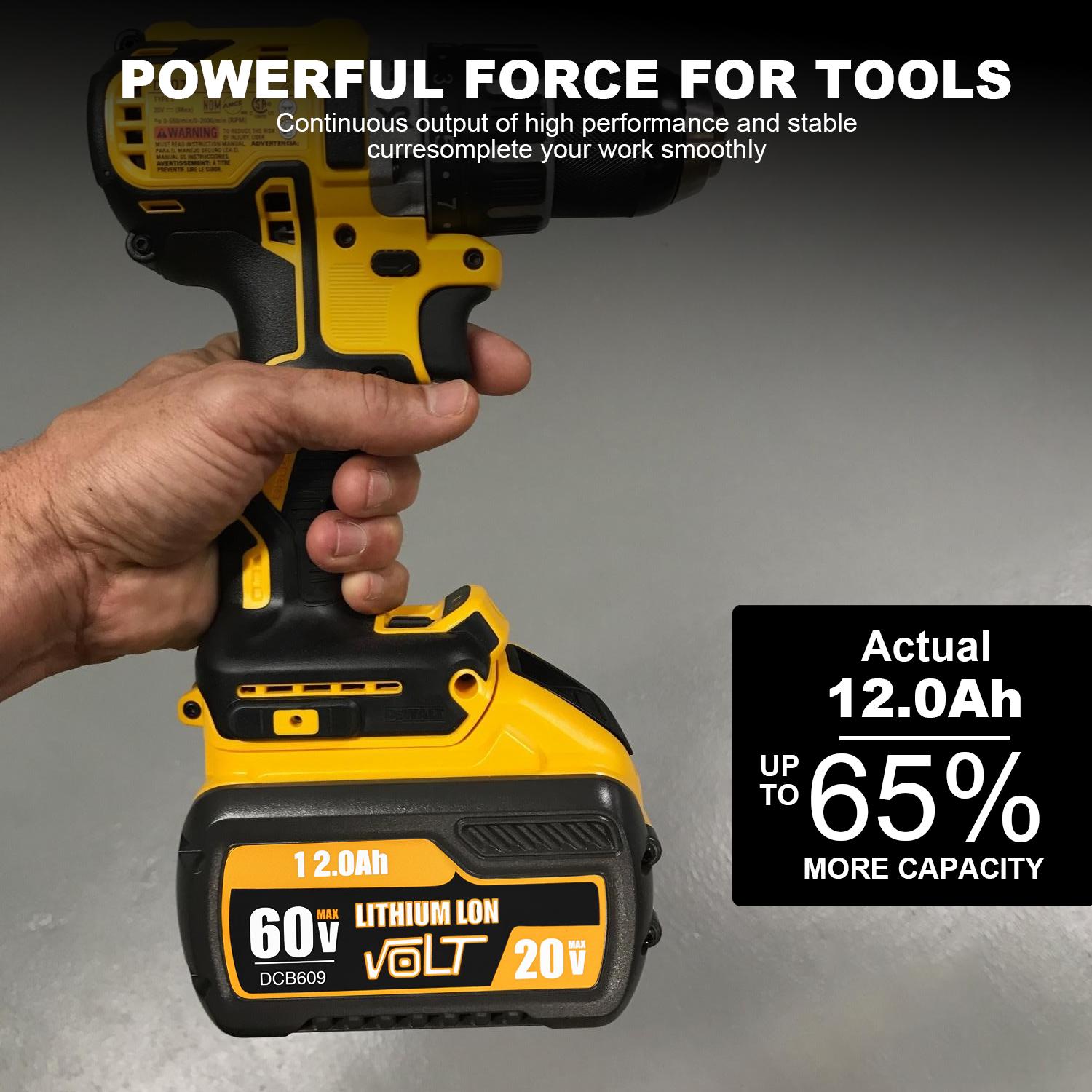 High Capacity 12Ah Replacement for Dewalt 20V 60V Max Battery 1/2/4 Pack, Compatible with DCB606 DCB609 DCB612, Compatible with DeWalt 20V 60V Cordless Power Tools