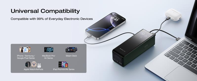 【Exclusive TikTok Gift】ECOFLOW Rapid Power Bank 25,000mAh, 170W Portable Charger with Dual 140W USB-C Ports for Multi-Device Charging, Smart TFT Screen, Compatible with iPhone Series, Samsung, Laptop and More (Green)  Smartphone