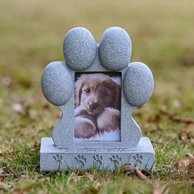 Resin Dog Pet Memorial Stone - Durable Material, Unique Paw Print Shape, Realistic Design, Versatile Placement, Decorative Keepsake, Funeral Tribute Sculpture, Long-Lasting Sympathy Gift, Animal Print Tombstone, No