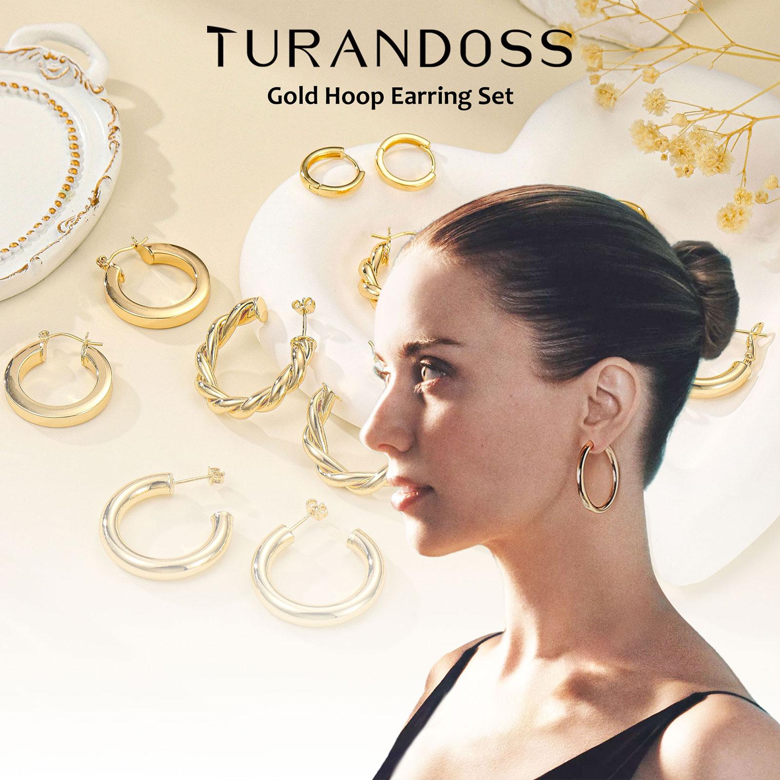 Turandoss 9 Pairs Gold Hoop Earrings for Women, Hypoallergenic Thick Lightweight Earring, 925 Sterling Silver Post 14K Real Gold Plated Chunky Hoop Earrings Set for Women for Jewelry Gifts SpringStatements Turandoss 9 Pairs Gold Hoop Earrings for Women, Hypoallergenic Thick Lightweight Earring, 925 Sterling Silver Post 14K Real Gold Plated Chunky Hoop Earrings Set for Women for Jewelry Gifts SpringStatements