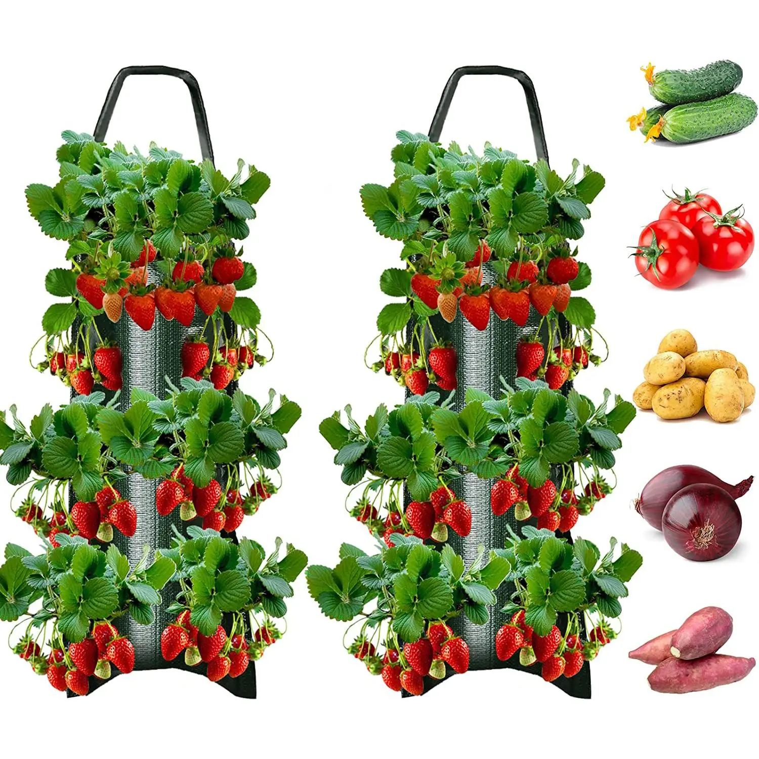 Strawberry Plant Growing Bag, 2 Counts/set Hanging Flower Growing Bag, Garden Strawberry Planting Bag, Plant Growing Bag, Outdoor Garden Planter, Strawberry Vertical Planters, for Hanging Plant Vines, Hanging Flower Pots, Planter Bags