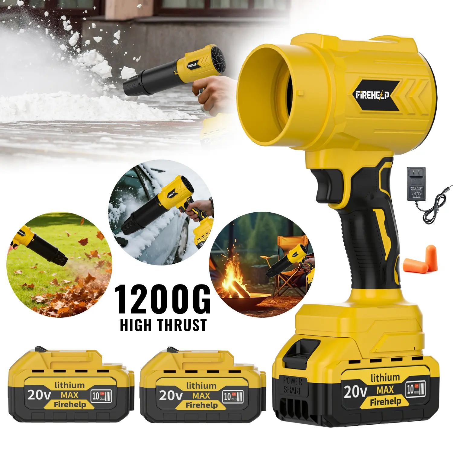 DateSea 1200G [MothersDayGift] Turbo JetBlower,Leaf Blower, Violent Turbo Fan, Pure CopperMotor,Car Drying After Wash, Handheld SnowBlower,Cordless Turbo Power Air Duster, HomeImprove,Garden Mainte Holiday gifts Compressed