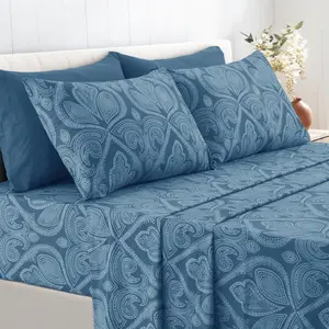 Lux Decor 4/6Pcs Paisley Bed Sheet Set-King Bed Sheet-Hypoallergenic Polyester Printed Queen Sheets-16" Deep Pocket Bedsheet Sets-Hotel Quality Sheet Set- Warm, Cozy & Luxury Bedding Set- Fall Decor