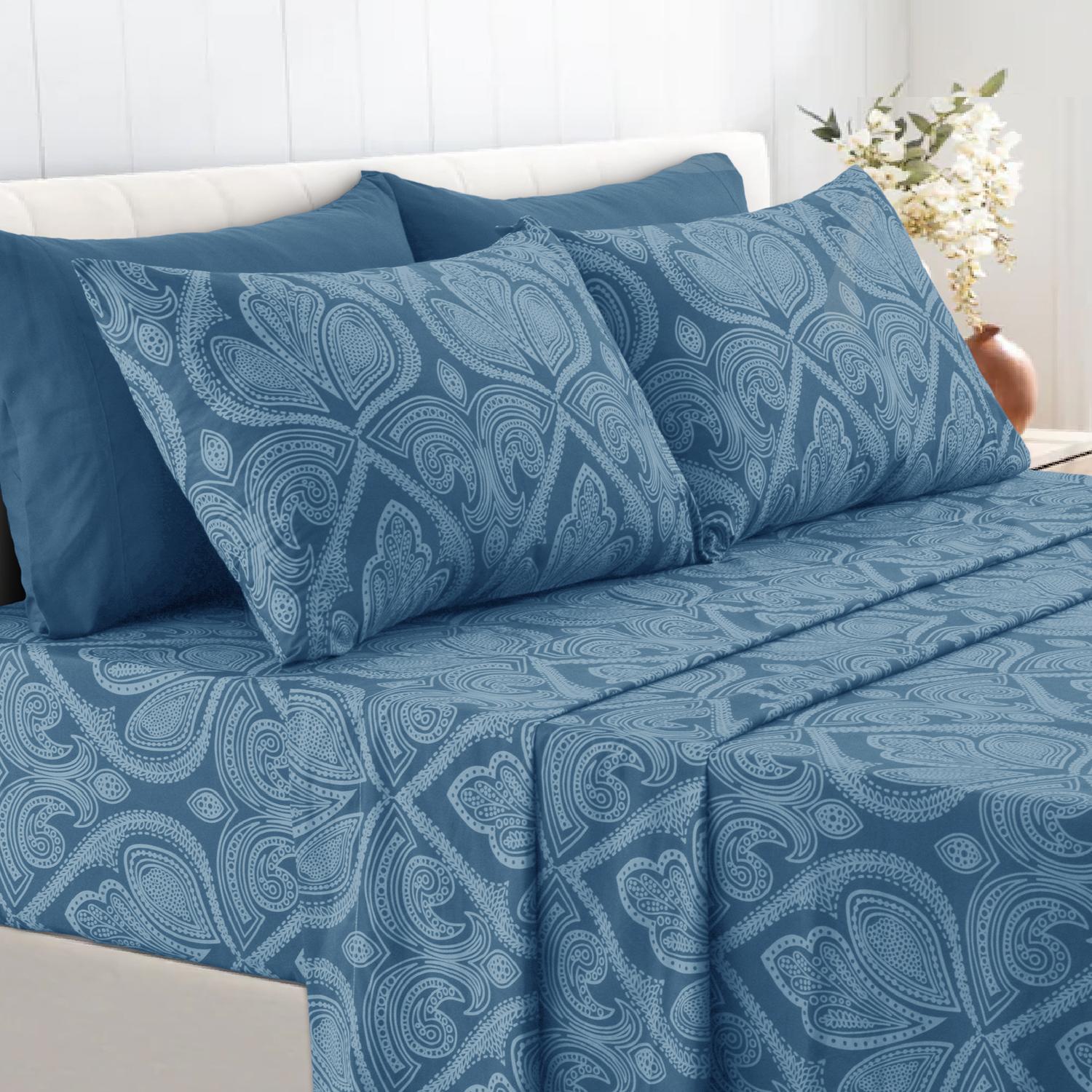 Lux Decor Paisley Bed Sheet Set – 4/6 Piece Comfy Breathable & Cooling Bedding Set for Bedroom, 16 Inches Deep Pocket Hotel Luxury Sheets, Soft Hotel Quality, Wrinkle & Fade Resistant, Available in 6 Sizes & Different Colors Bedsheet Set - Summer Gifts