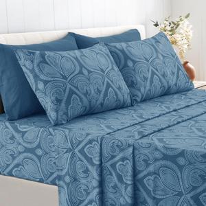 Lux Decor Paisley Bed Sheet Set – 4/6 Piece Comfy Breathable & Cooling Bedding Set for Bedroom, 16 Inches Deep Pocket Hotel Luxury Sheets, Soft Hotel Quality, Wrinkle & Fade Resistant, Available in 6 Sizes & Different Colors Bedsheet Set - Summer Gifts