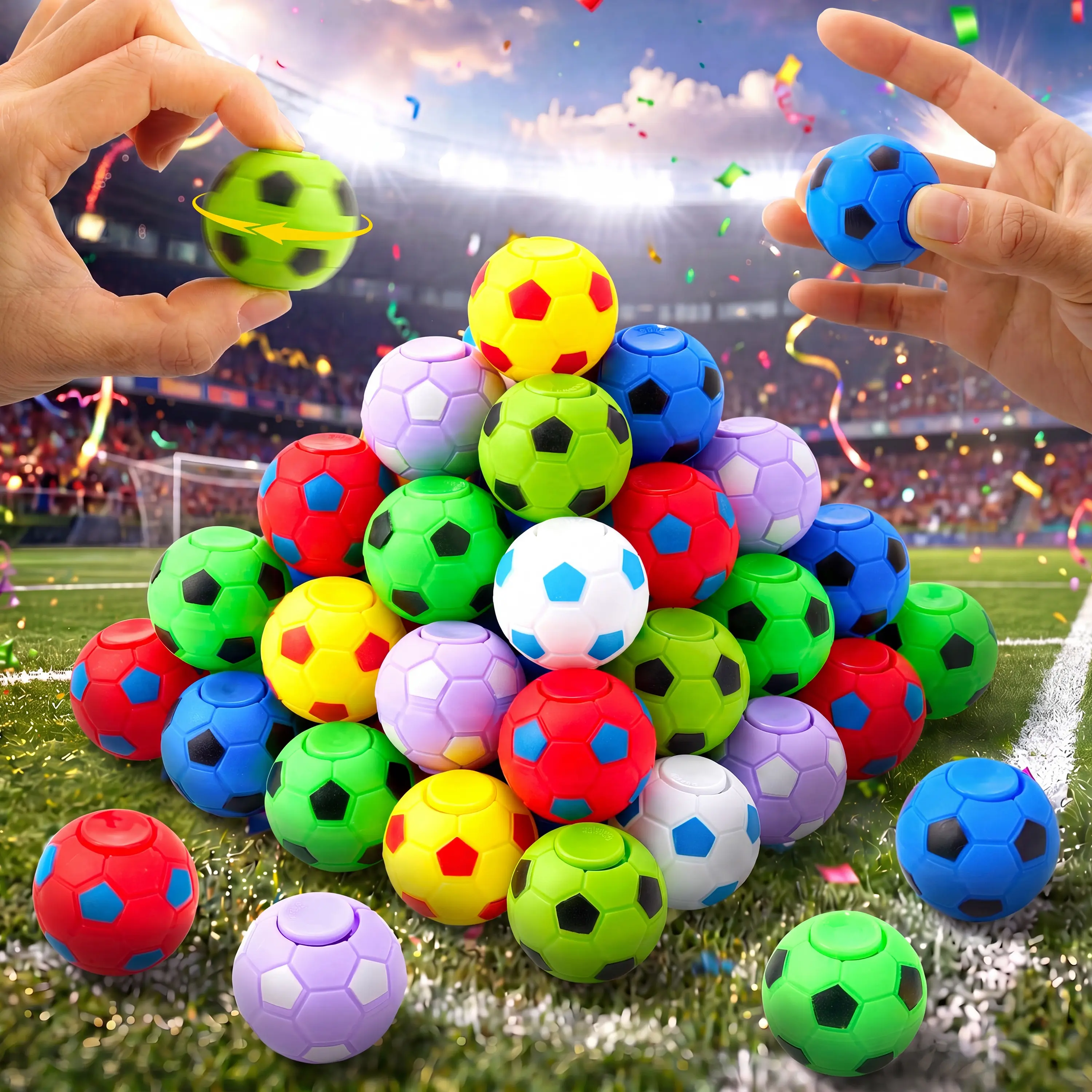 JOYIN 32 PCS Soccer Mini Fidget Spinners Bulk, Soccer Ball Party Favors Toys, Colorful Hand Spinners for Classroom Prizes, Goodie Bag Fillers, Stress Relief Toys, Sports Party Supplies