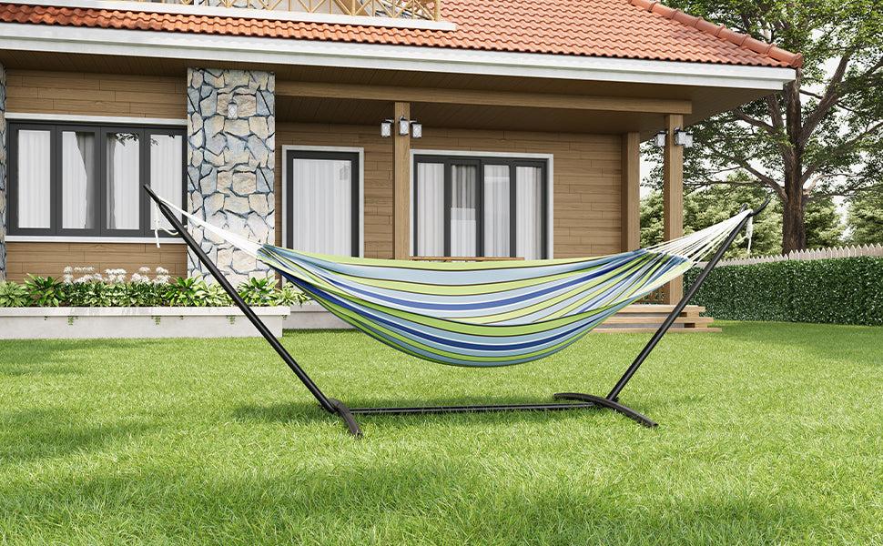 GARVEE 2-Person Portable Double Hammock with Steel Frame, Carry Bag, Adjustable Tool-Free Setup, 450lb Capacity, Ideal for Garden, Backyard Outdoor Furniture, Durable Hammock, Hammock Stand Combo GARVEE 2-Person Portable Double Hammock with Steel Frame, Carry Bag, Adjustable Tool-Free Setup, 450lb Capacity, Ideal for Garden, Backyard Outdoor Furniture, Durable Hammock, Hammock Stand Combo