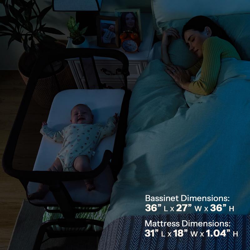 HARPPA Baby Bassinet 2-in-1 Cuddly Lite &Bedside Sleeper, storage Bassinet for Baby with Wheels & Storage Basket, Portable Crib, Breathable Mesh and Mattress, Height Adjustable