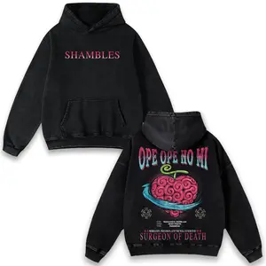 Retro Limited Devil Fruit Ope Ope no Mi One Piece Vintage Unisex Oversized Anime Graphic Hoodie Trendy Y2K Acid Washed Double Printed Cotton Sweatshirt Streetwear Casual Apparel Top Outfits for Men Manga Game Movie Lover Gift For Fans Merch