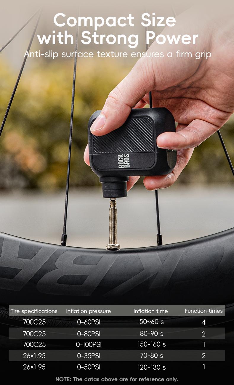 ROCKBROS Mini Bike Pump Portable Bike Tire Pump 100PSI Electric Bike Pump Mini Air Pump Tire Inflator Rechargeable with Presta Schrader Valve ROCKBROS Mini Bike Pump Portable Bike Tire Pump 100PSI Electric Bike Pump Mini Air Pump Tire Inflator Rechargeable with Presta Schrader Valve