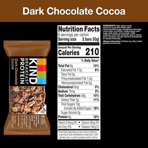 Breakfast Protein Bars, Dark Chocolate Cocoa, Healthy Snacks, Gluten Free, 8g Protein, 30 Count