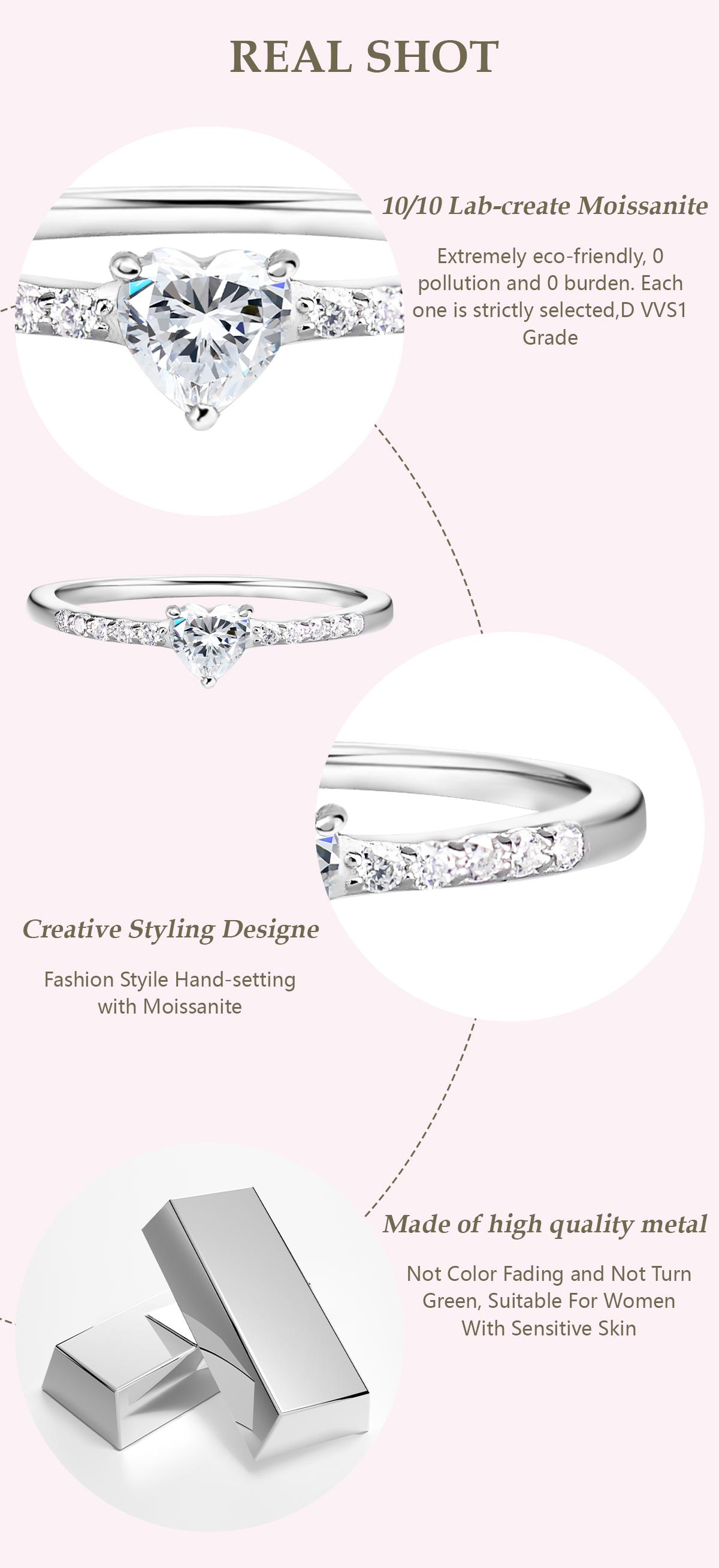 S925 Chic Iced Out Heart Ring Band D Color VVS Synthetic Moissanite Women Ring Daily Costume Jewelry Accessories Perfect for Engagement Wedding Anniversary Valentine Festive Gifts