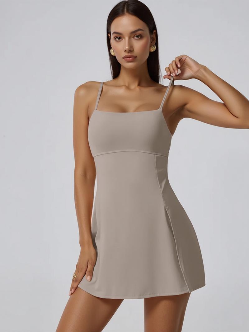 Women's Sports Dress with Built-In Bra Adjustable Straps Side Slit High-Low Hem for Golf Yoga Tennis Outdoor Activewear Stretchy Fabric for Tummy Control Support Yoga Apparel