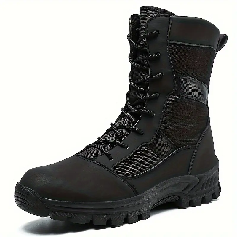 Men High Top All Season Tactical Boots Durable PU Upper Breathable Fabric Inner Slip Resistant TPR Sole Round Toe Military Hiking Combat Outdoor 2026 Walking Stitching Sport Modern Fashion Stylish Comfort Up Winter Wear