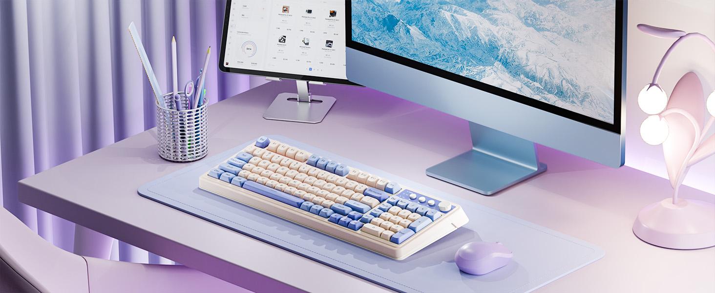 AULA S99 Key Keyboard,Tri-Mode Bluetooth 2.4GHz USB-C Gaming Keyboard with RGB Backlighting and Media Knob, 99 Keys with Number Pad, Cute Creamy Design for PC, MAC, Xbox - Ideal Gift for Gamers S99 Keyboard Fixed Keycaps & Switches (Non-Replaceable)